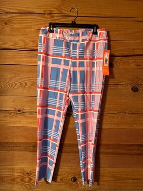 Jude Connally Lucia Long Summer Plaid Pants in Blue and Pink